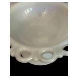 LR - Vintage Milk Glass Compote with Laced Edge