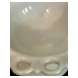 LR - Vintage Milk Glass Compote with Laced Edge