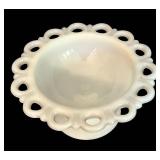 LR - Vintage Milk Glass Compote with Laced Edge