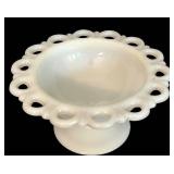 LR - Vintage Milk Glass Compote with Laced Edge