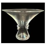 LR -Vintage Stuebe Crystal Glass Bouquet Vase, Vintage Stueben Trefoil Bowl and Pair of Vintage Twisted Stem Candlesticks