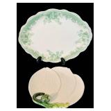LR - Set of 4 Vintage Decorative Serving Plates with Green Accents