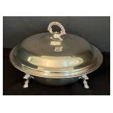 LR - 9 Inch Silver Plated Covered Serving Dish with Ornate Feet