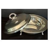LR - 9 Inch Silver Plated Covered Serving Dish with Ornate Feet
