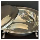 LR - 9 Inch Silver Plated Covered Serving Dish with Ornate Feet