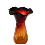 LR - 6-Inch Amberina Art Glass Vase with Fluted Rim