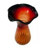 LR - 6-Inch Amberina Art Glass Vase with Fluted Rim