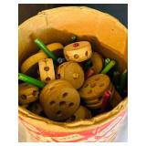 DR - Lot of 3 Vintage Tinkertoy Sets with Wooden Parts and Original Canisters