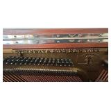 LR - Antique Steinway Upright Piano with Bench and Carved Wood Detailing