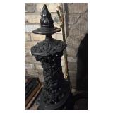 Antique Cast Iron Fireplace Andirons with Fireplace Tools and Bellows