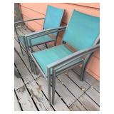 Outdoor Patio Set with Glass Table and 4 Blue Mesh Chairs