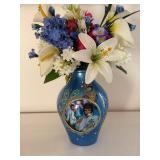Elvis Presley Lighted Blue Peacock Vase with Artificial Flowers 9 Inch