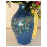 Elvis Presley Lighted Blue Peacock Vase with Artificial Flowers 9 Inch