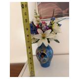 Elvis Presley Lighted Blue Peacock Vase with Artificial Flowers 9 Inch