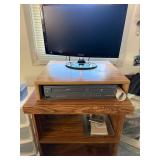 Samsung Monitor with Magnavox DVD VCR Combo and Rolling Wood Cart