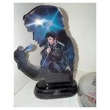 Elvis Presley Collectible Memorabilia Lot with Bells, Acrylic Figure, Ornament, Guitar, and Coasters