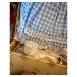 Porcelain Doll with Wood Carrying Case and Two Outfits