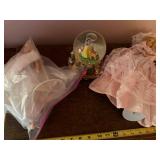 Lot of 2 Vintage Porcelain Dolls and Snow White Figurine in Glass Dome