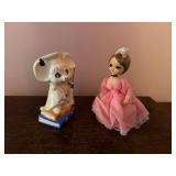 Vintage Graduation Mouse Figurine and Pink Dress Music Box Doll