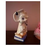 Vintage Graduation Mouse Figurine and Pink Dress Music Box Doll