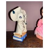 Vintage Graduation Mouse Figurine and Pink Dress Music Box Doll