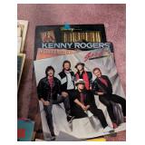 Large Collection of Vintage Vinyl Records with Storage Bin Including Elvis, Sawyer Brown, and More