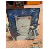 Christmas Holiday Decor Collection with Metal Wall Hangings, Snowmen, and Photo Frames