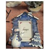 Christmas Holiday Decor Collection with Metal Wall Hangings, Snowmen, and Photo Frames