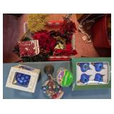 Collection of Christmas Ornaments, Artificial Flowers, Hangers, and Holiday Decor