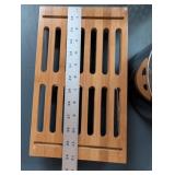 Kitchenware Collection with Glass Bowl, Ceramic Planter, Blue Storage Container, Bamboo Trivet, and Metal Kettle