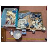 Large Collection of Blue and White Snowman Holiday Decor Bathroom Pieces and Ornaments