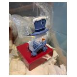 Large Collection of Blue and White Snowman Holiday Decor Bathroom Pieces and Ornaments