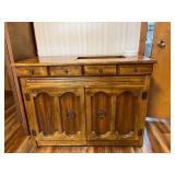 Vintage Wooden Sewing Cabinet with Cutting Mat, Storage Drawers and Thread Racks