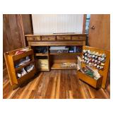 Vintage Wooden Sewing Cabinet with Cutting Mat, Storage Drawers and Thread Racks