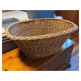 Large Oval Wicker Basket with Woven Design, wood and plastic hangers included