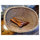 Large Oval Wicker Basket with Woven Design, wood and plastic hangers included