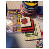 Large Collection of Holiday and Birthday Paper Party Supplies with Napkins, Plates, Cups, and Decorations
