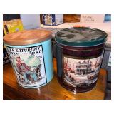 Set of 2 Decorative Popcorn Tins with Vintage Art