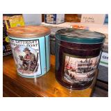 Set of 2 Decorative Popcorn Tins with Vintage Art