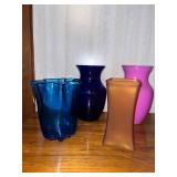 Set of 4 Colored Glass Vases Assorted Shapes and Sizes