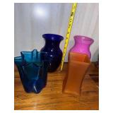Set of 4 Colored Glass Vases Assorted Shapes and Sizes