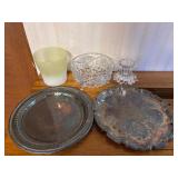Collection of Crystal Decor and Silver-Plated Serving Trays