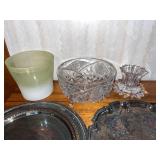 Collection of Crystal Decor and Silver-Plated Serving Trays