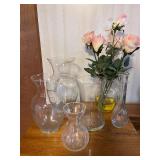 Set of 5 Clear Glass Vases in Mixed Shapes and Sizes