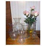 Set of 5 Clear Glass Vases in Mixed Shapes and Sizes