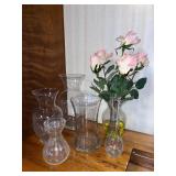 Set of 5 Clear Glass Vases in Mixed Shapes and Sizes