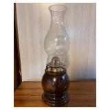 Vintage Glass Hurricane Lamp with Wooden Base