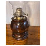 Vintage Glass Hurricane Lamp with Wooden Base