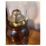Vintage Glass Hurricane Lamp with Wooden Base