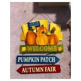 Lot of Fall Harvest Wreath, Bear Doll, and Autumn Hanging Decorations